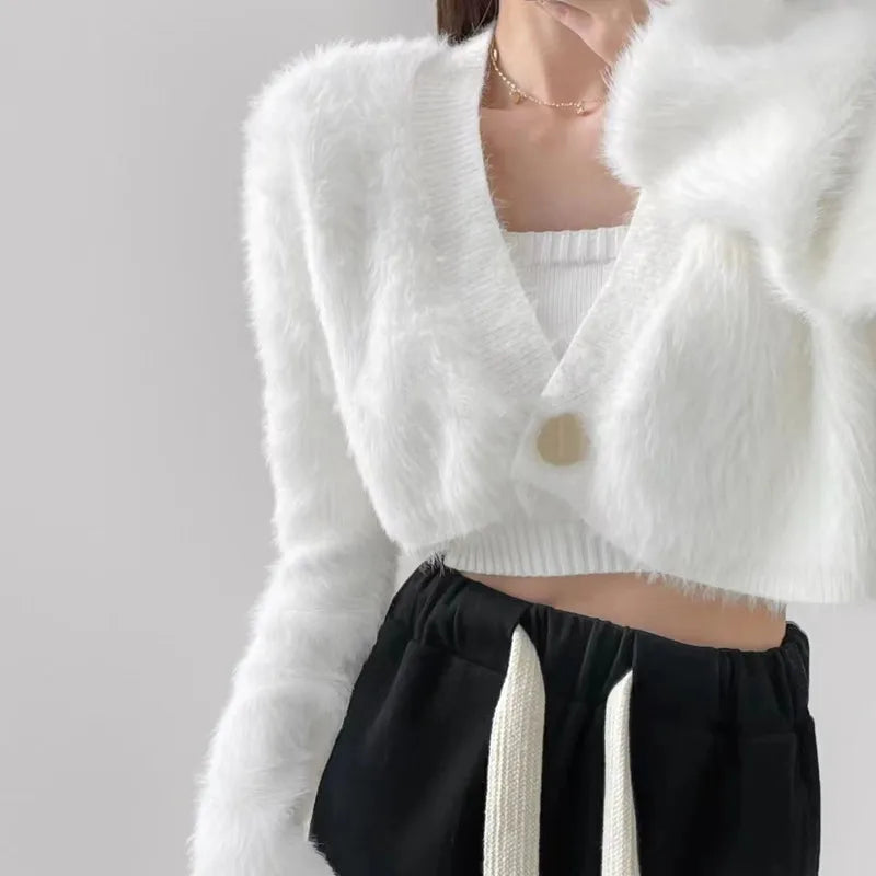 ANGEL Furry Cropped Cardigan Top