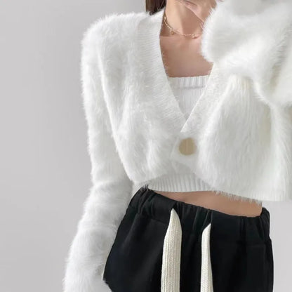 ANGEL Furry Cropped Cardigan Top