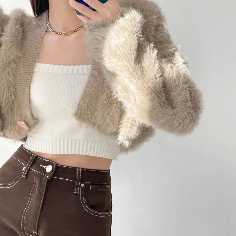 ANGEL Furry Cropped Cardigan Top