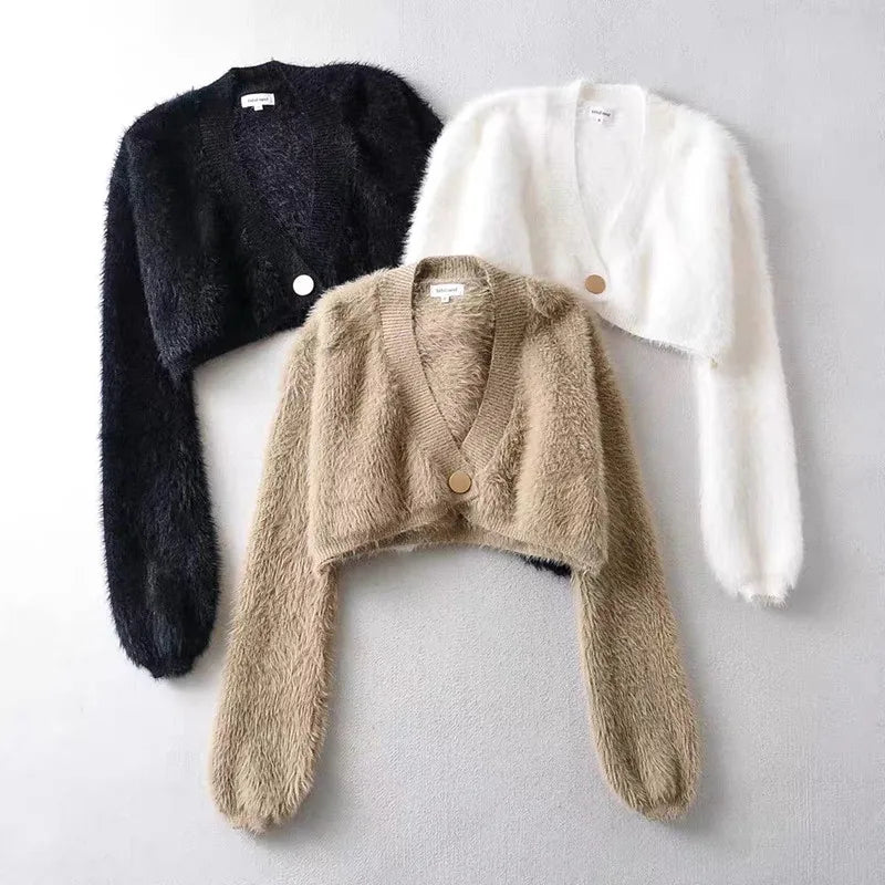 ANGEL Furry Cropped Cardigan Top