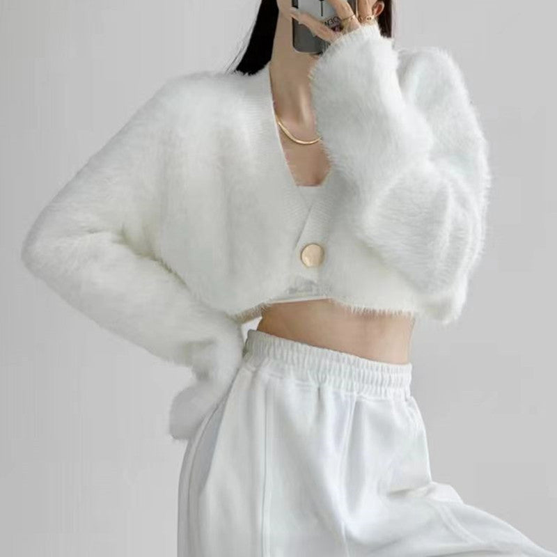 ANGEL Furry Cropped Cardigan Top